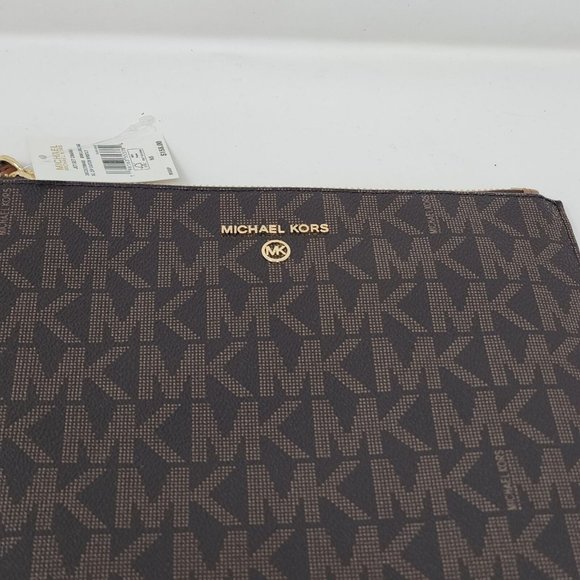 Michael Kors Clutch Womens XL Jet Set Charm Zip Wrislet Leather Logo Spell Out - Picture 3 of 9